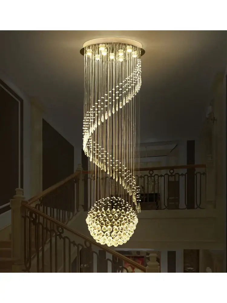Luxurious decorbites crystal chain pendant light chandelier with spiral clear crystals for living room and staircase