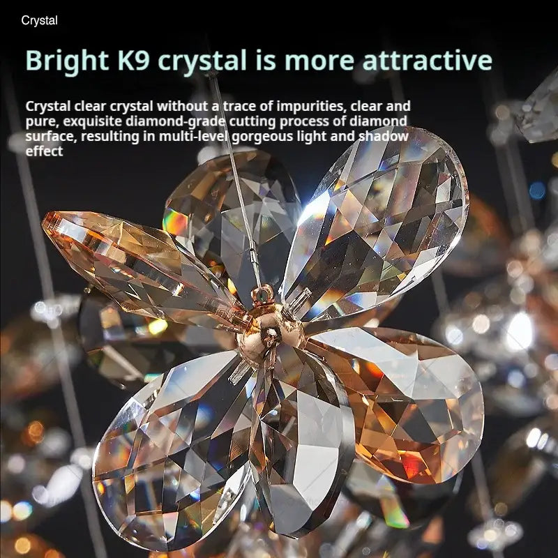 A decorbites crystal chandelier pendant shaped like a flower with clear and amber k9 crystal petals for luxury lighting