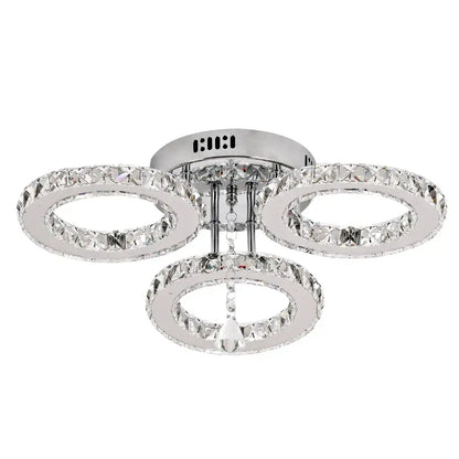Chrome-finished decorbites crystal chandelier pendant light with three circular rings and faceted crystals for living spaces