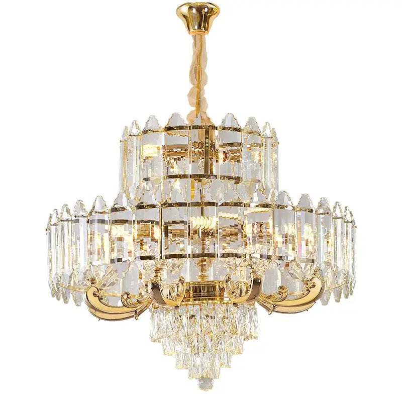 Gold-finished decorbites crystal chandelier with clear crystal prisms for living room dining room and bedroom lighting