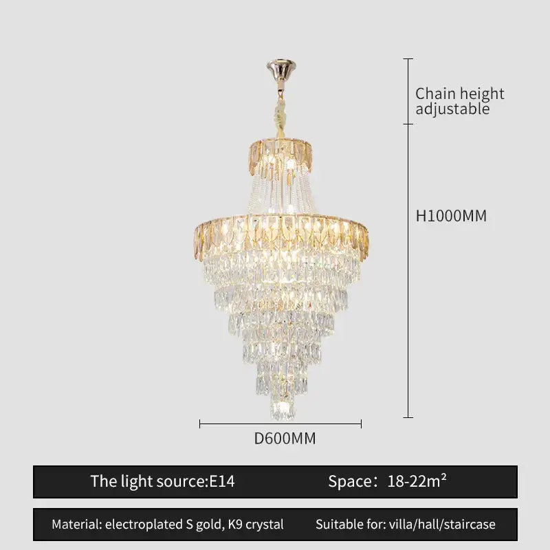 DecorBites crystal chandelier with cascading clear k9 crystal prisms and electroplated gold finish for elegant spaces