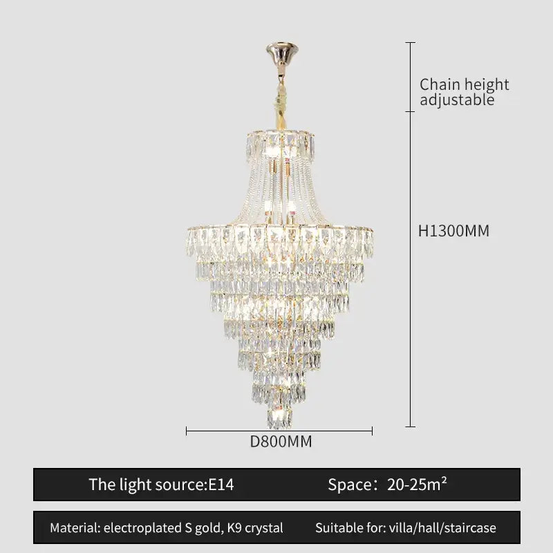 Elegant decorbites crystal chandelier with cascading k9 crystal prisms and electroplated gold accents for luxury spaces
