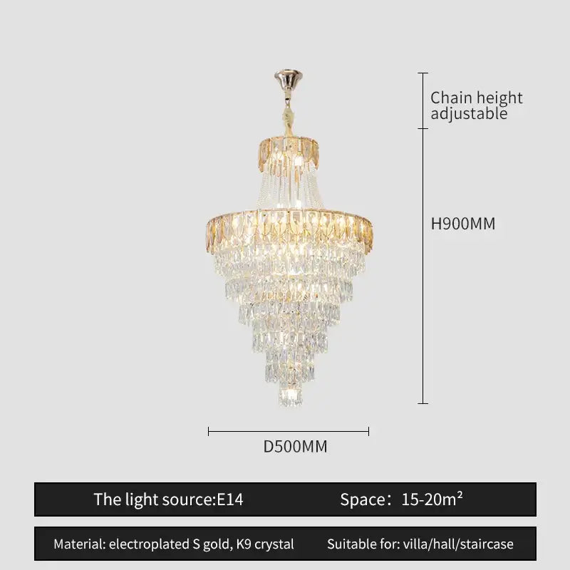 A decorbites crystal chandelier with cascading k9 crystal strands and electroplated gold frame for elegant spaces