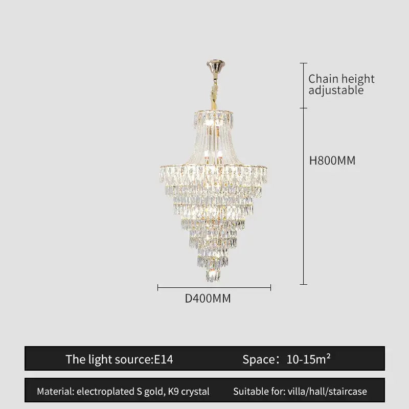 Elegant multi-tiered decorbites crystal chandelier with electroplated gold frame and k9 crystal droplets for luxury lighting