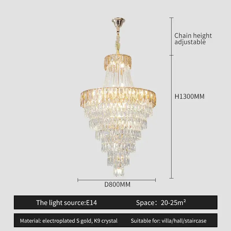 A decorbites crystal chandelier with cascading clear k9 crystals and electroplated gold finish for elegant spaces