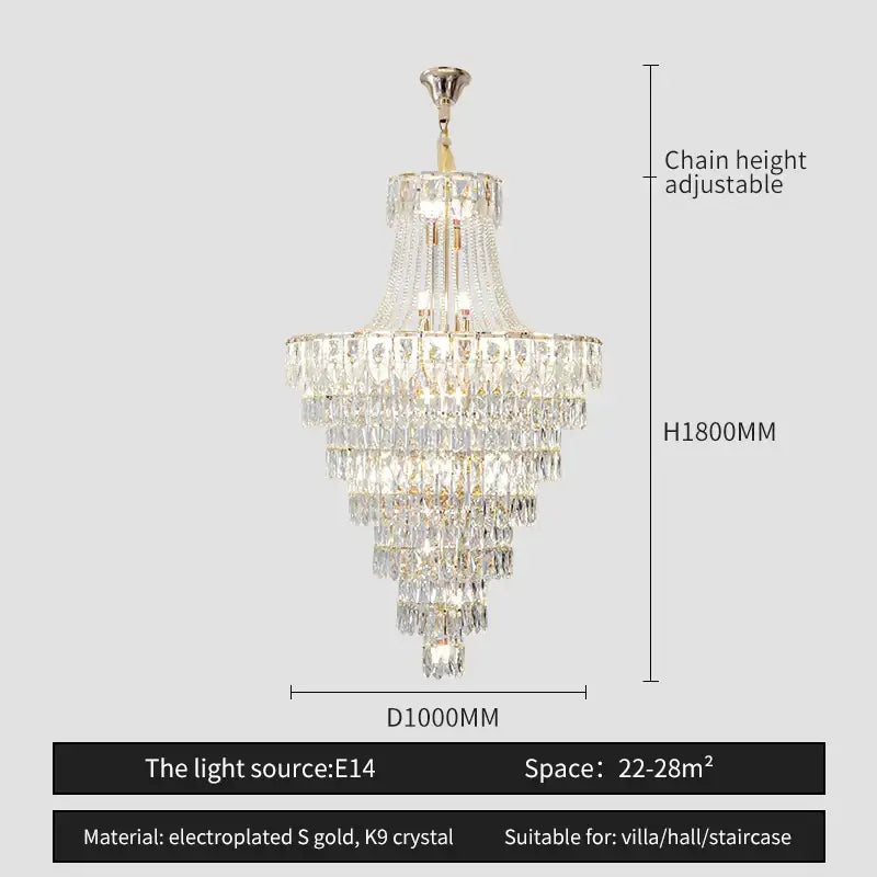 DecorBites crystal chandelier with electroplated gold accents and k9 crystals for elegant villas and staircases
