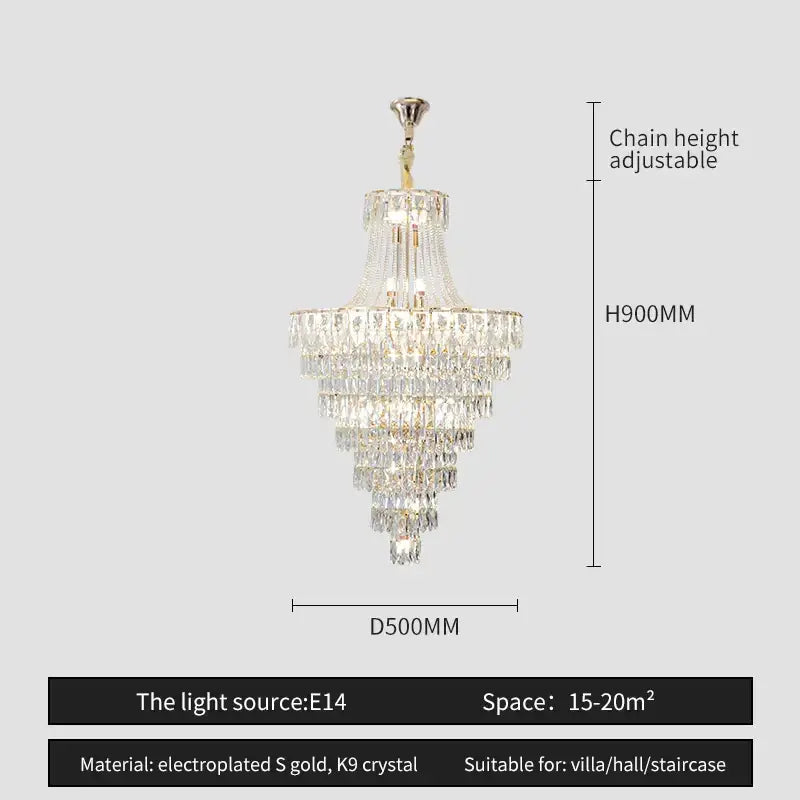 A decorbites crystal chandelier with cascading k9 crystal prisms and electroplated gold finish for luxury spaces