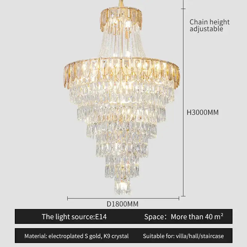 DecorBites crystal chandelier with cascading clear k9 crystals and gold accents for elegant living room lighting