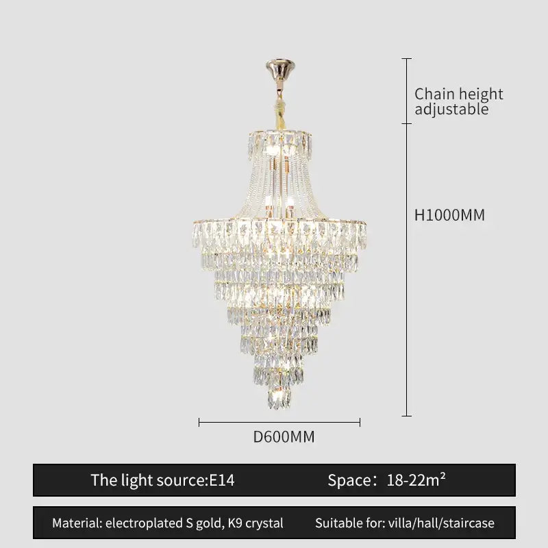 Decorbites crystal chandelier featuring multi-tiered design with electroplated gold accents and k9 crystals for elegant spaces