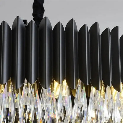 Black metal DecorBites crystal chandelier with faceted droplets pendant light for living room or bedroom