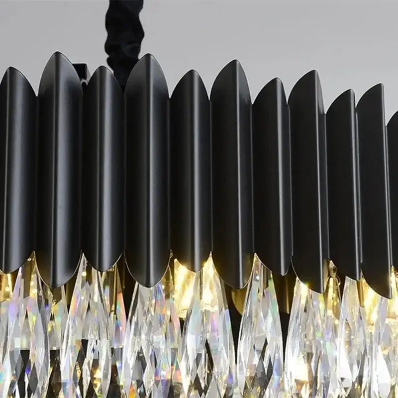 Black metal DecorBites crystal chandelier with faceted droplets pendant light for living room or bedroom