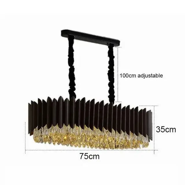 Black and gold DecorBites crystal chandelier pendant light with sleek frame and cascading crystals for living room or bedroom