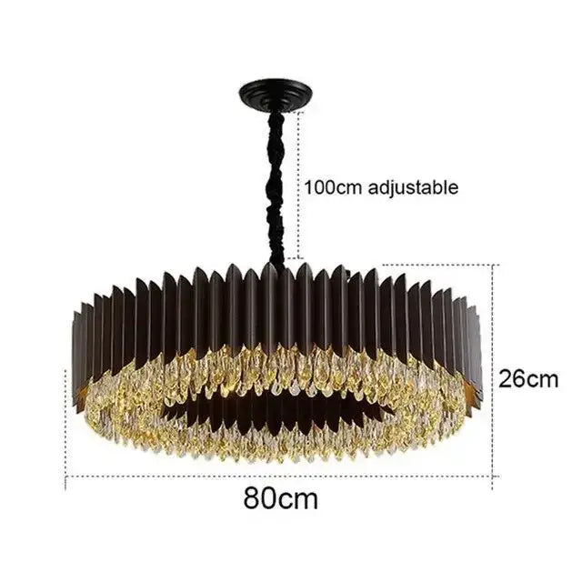 DecorBites crystal chandelier black gold pendant light with vertical metal rods and crystal droplets for living room
