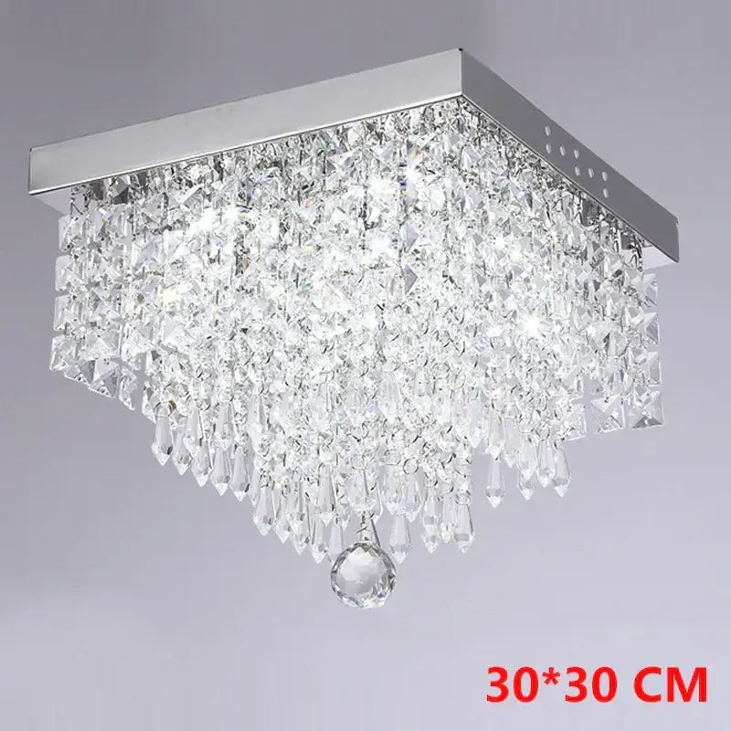 Decorbites crystal chandelier ceiling lamp with chrome frame and cascading clear faceted crystals for home decor
