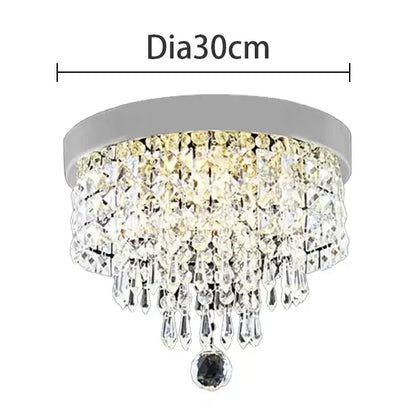 Decorbites™ crystal chandelier ceiling lamp with silver metal frame and cascading clear crystal droplets with dark pendant