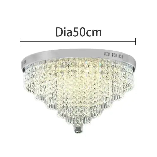 DecorBites crystal chandelier ceiling lamp with polished chrome frame and cascading clear faceted crystals for home decor