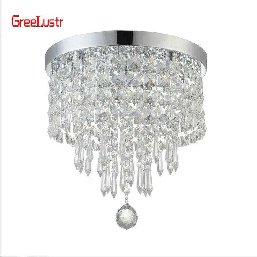 Chrome-finished decorbites crystal chandelier ceiling lamp with clear faceted prisms and teardrop crystals for home decor