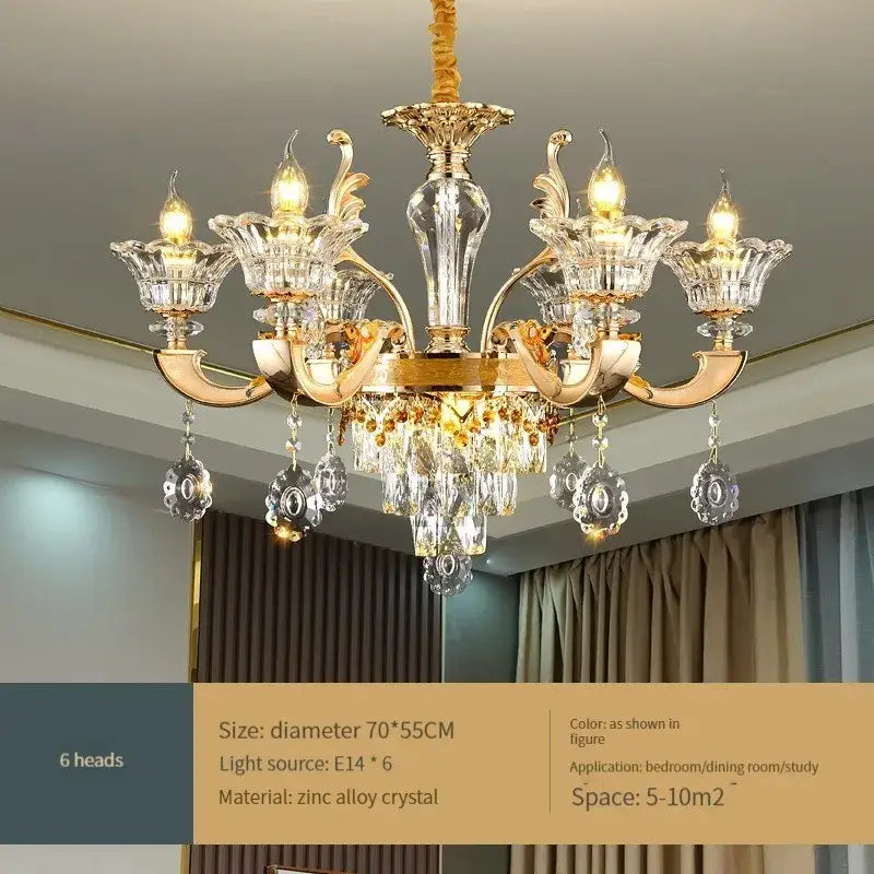 Elegant gold-toned decorbites crystal chandelier with six crystal arms and zinc alloy frame for ceiling light decor