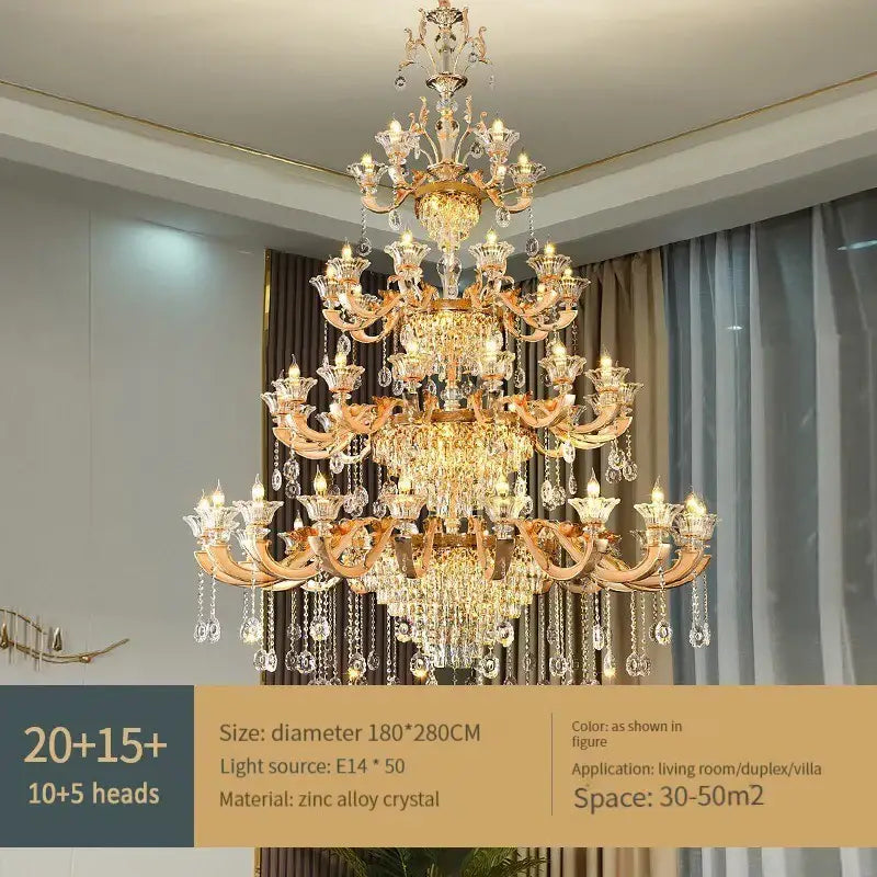 DecorBites crystal chandelier ceiling light with gold-toned zinc alloy arms and crystal droplets for living spaces