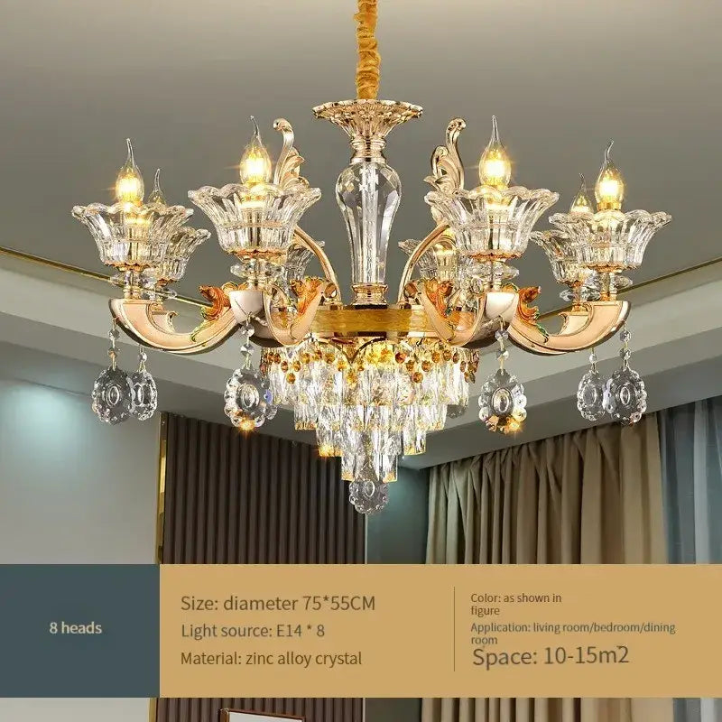 Elegant gold and crystal DecorBites crystal chandelier with eight arms and teardrop crystals chandelier ceiling light