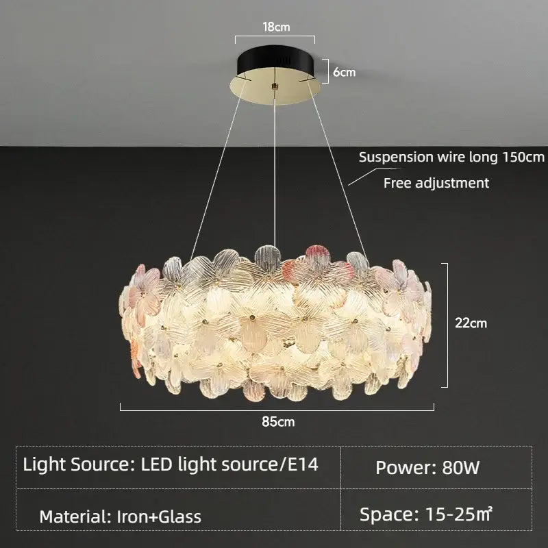 DecorBites crystal chandelier ceiling light with pastel glass flower petals for living room bedroom villa