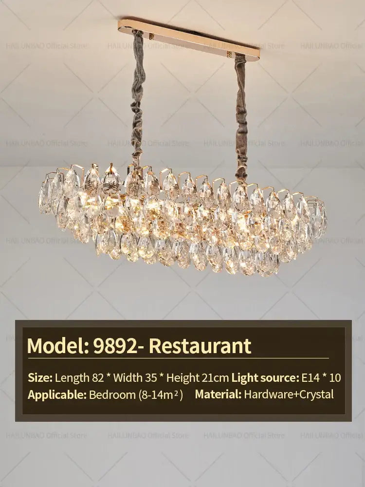 DecorBites crystal chandelier ceiling light with gold metal frame and clear teardrop crystals for living room or bedroom