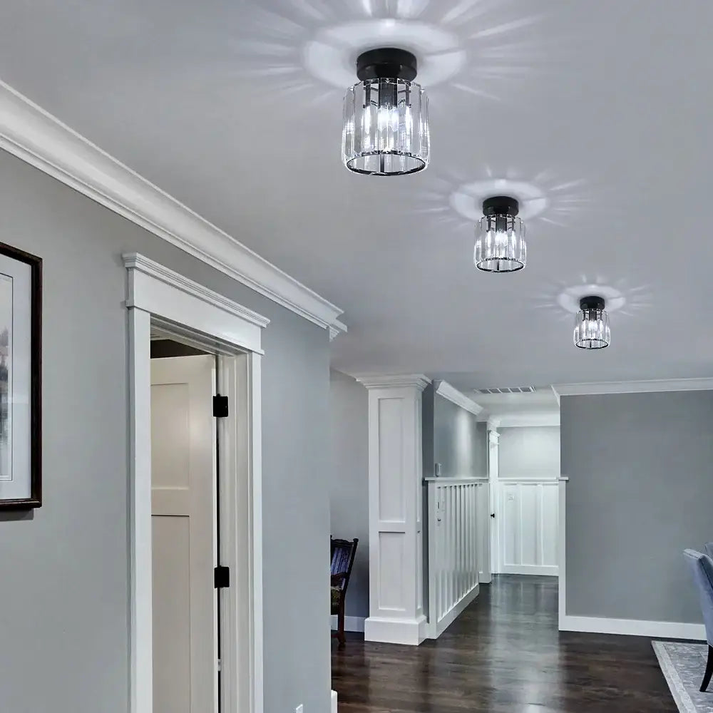 Black-finished decorbites crystal chandelier ceiling light with clear faceted glass crystals for modern living room decor