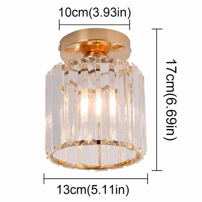 A gold-toned decorbites crystal chandelier ceiling light with clear vertical crystal prisms for modern decor