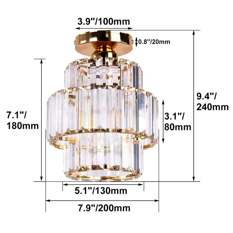 Gold-finished DecorBites crystal chandelier ceiling light with tiered faceted glass panels for modern living room decor