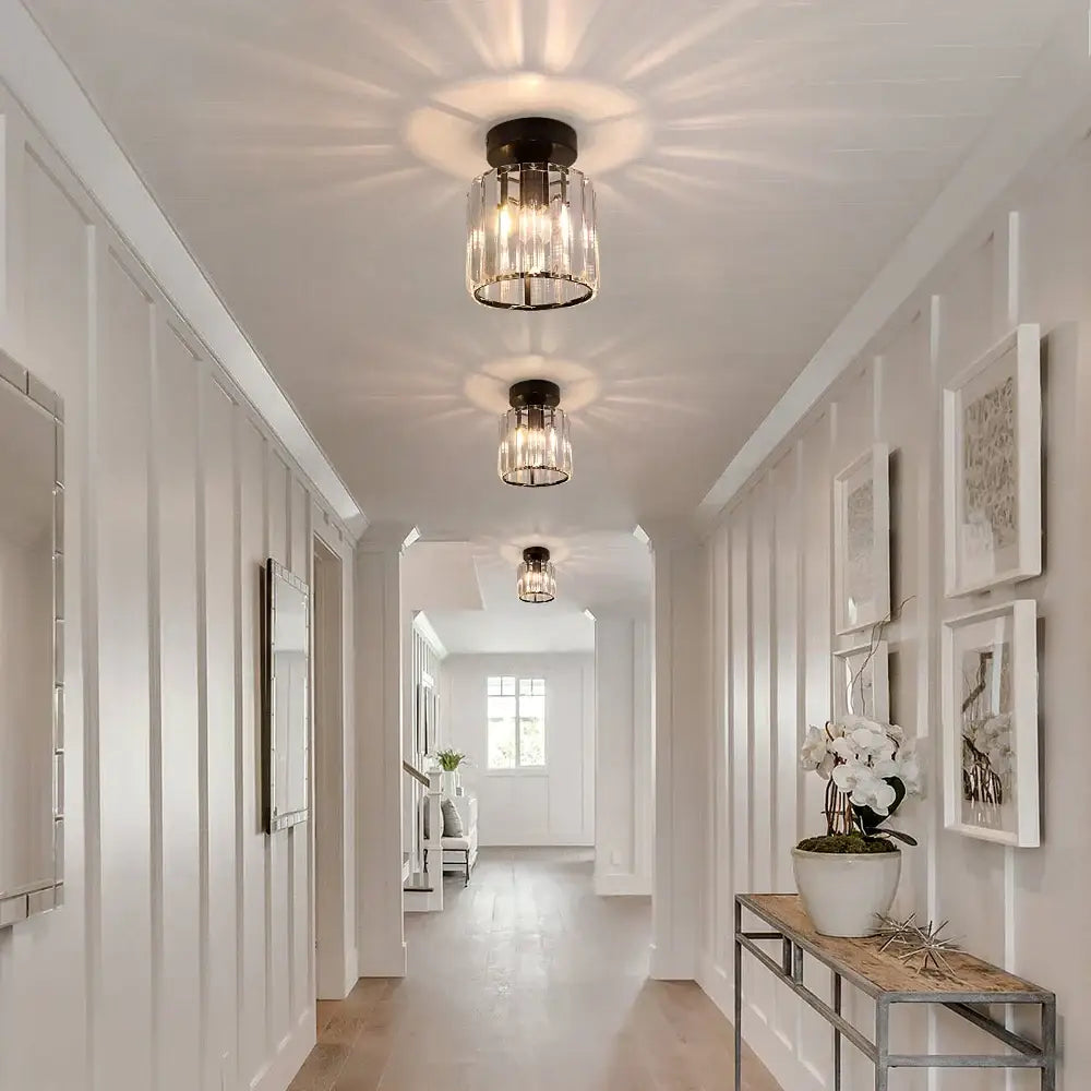 Decorbites crystal chandelier ceiling light with crystal encrusted design and dark metal base for modern living room decor