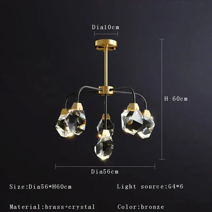 Bronze-finished brass decorbites crystal chandelier with five faceted crystal pendants for living room ceiling light