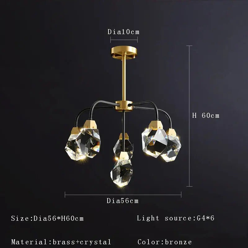 Bronze-finished brass decorbites crystal chandelier with five faceted crystal pendants for living room ceiling light