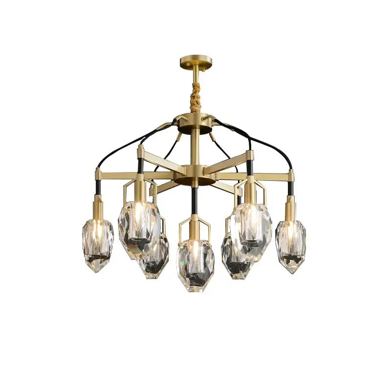 Gold-toned decorbites crystal chandelier ceiling light with six faceted crystal pendants for living room and dining area