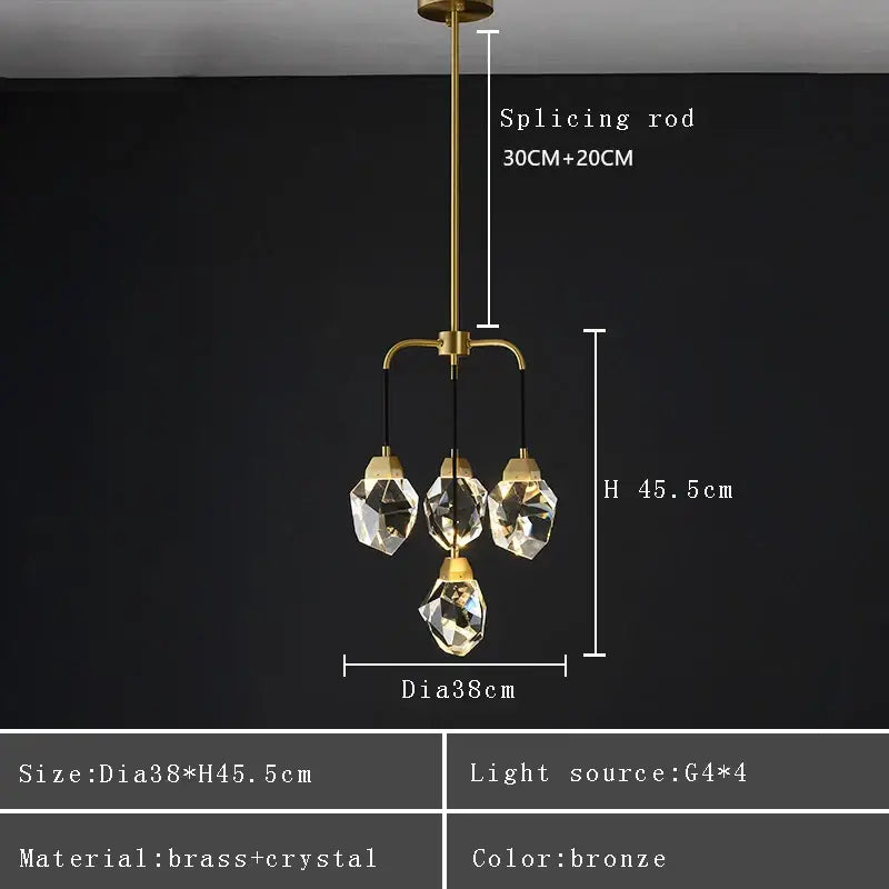 Bronze-finished brass decorbites crystal chandelier ceiling light with three faceted crystal pendants for living areas