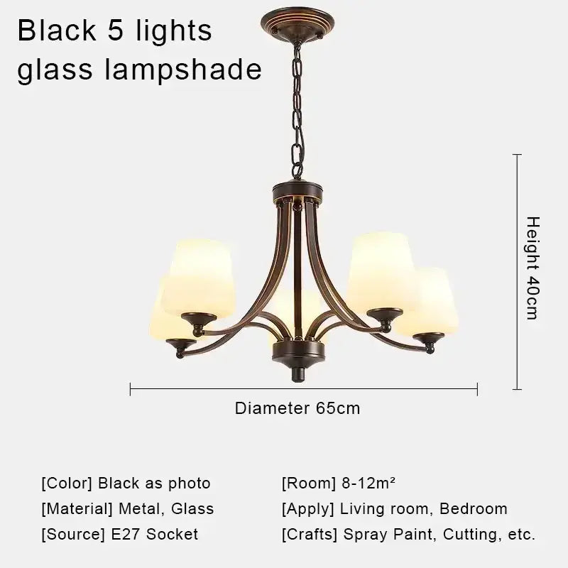Black metal decorbites crystal chandelier with five frosted glass lampshades for modern chandelier ceiling lights