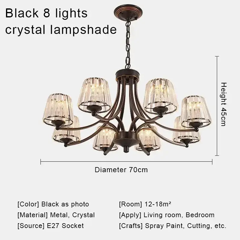 Black metal decorbites crystal chandelier with eight crystal lampshades for modern chandelier ceiling lights