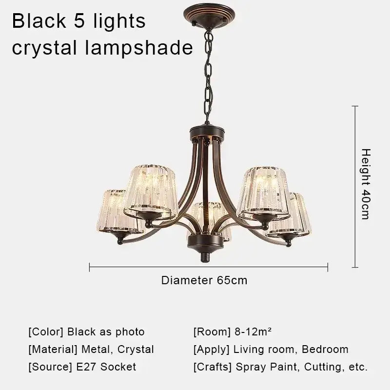 Black metal decorbites crystal chandelier with five crystal lampshades for modern chandelier ceiling lights