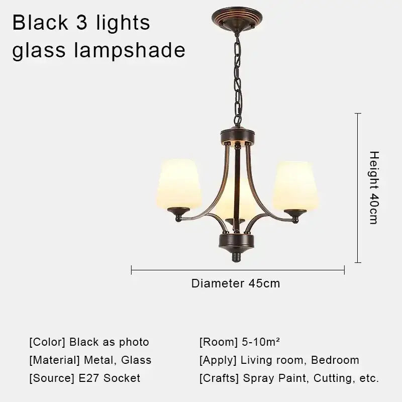 Black metal decorbites crystal chandelier with three frosted glass lampshades for modern chandelier ceiling lights