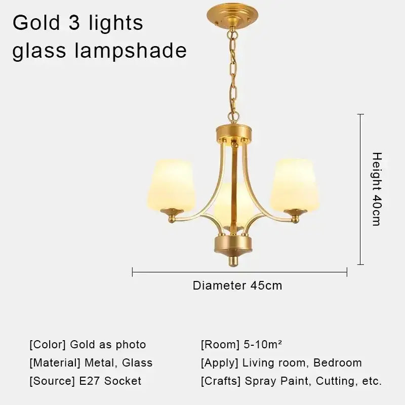 Gold-finished metal decorbites crystal chandelier ceiling light with three frosted glass lampshades for modern spaces