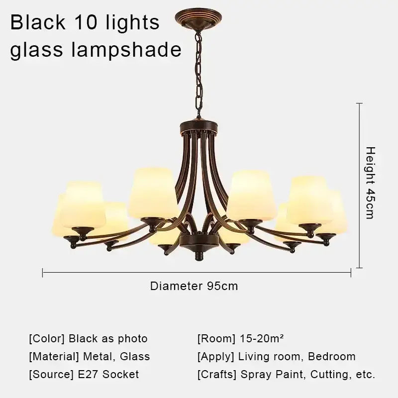 Black metal decorbites crystal chandelier with ten frosted glass lampshades for modern chandelier ceiling lights