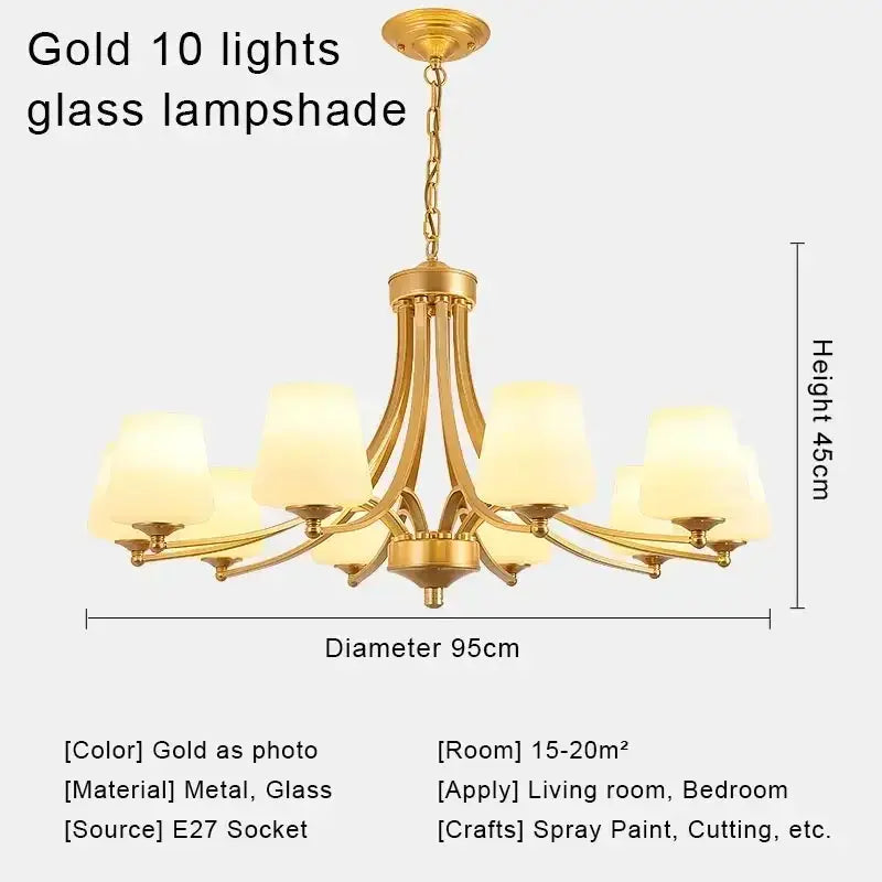 Gold-finished metal decorbites crystal chandelier with ten frosted glass lampshades for modern ceiling lights
