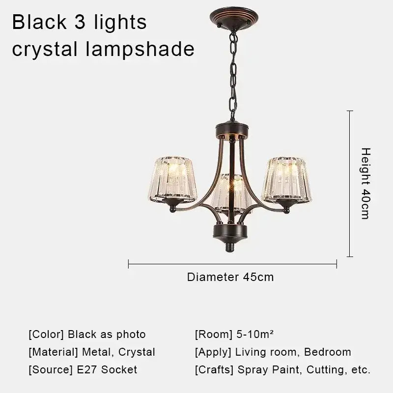 Black metal decorbites crystal chandelier with three crystal lampshades for modern chandelier ceiling lights