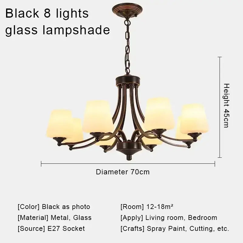 Black metal decorbites crystal chandelier with eight frosted glass lampshades for modern living spaces ceiling lights