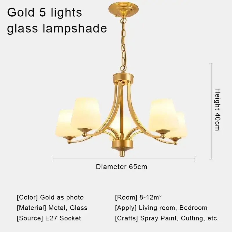 Gold-finished metal decorbites crystal chandelier ceiling lights with five frosted glass lampshades for modern spaces