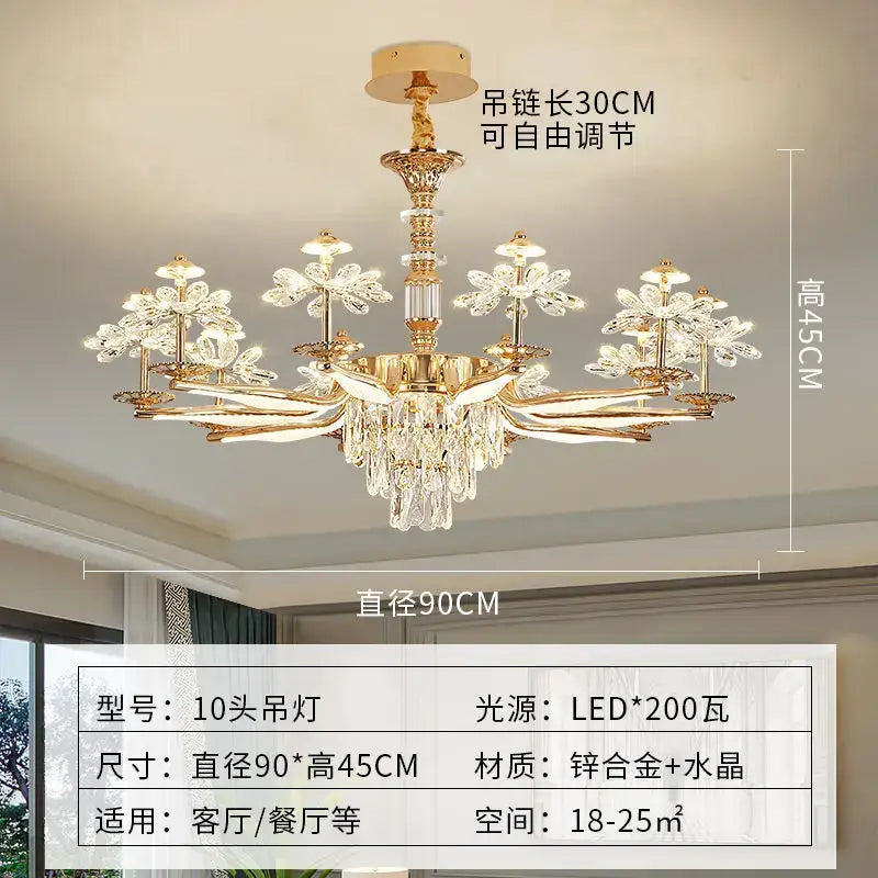 Gold-toned decorbites™ crystal chandelier ceiling pendant light with flower accents and dangling crystals made of zinc alloy and glass