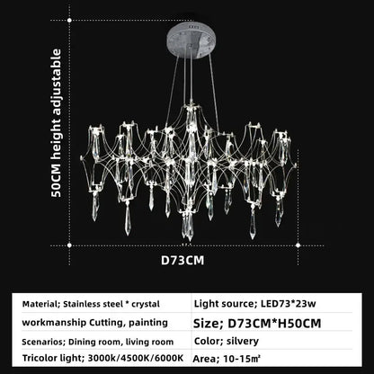 Silvery pendant light decorbites crystal chandelier with modern intricate stainless steel and crystal design for home lighting
