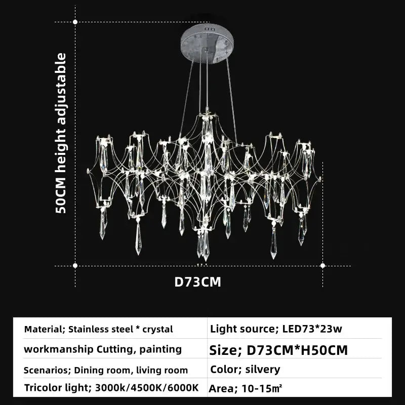 Silvery pendant light decorbites crystal chandelier with modern intricate stainless steel and crystal design for home lighting