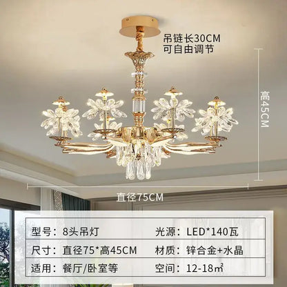 Gold-toned DecorBites™ crystal chandelier ceiling pendant light with zinc alloy frame and glass flower accents for home lighting