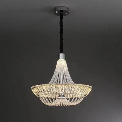 DecorBites crystal chandelier with chrome finish and cascading clear glass prisms for elegant living room lighting