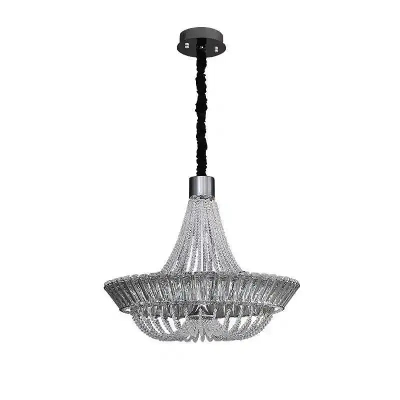 A decorbites crystal chandelier with black braided cord chrome accents and cascading glass tiers for living room lighting